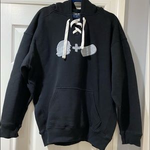 NWOT Mens Hoodie Black Sweatshirt with lace up collar. Size L